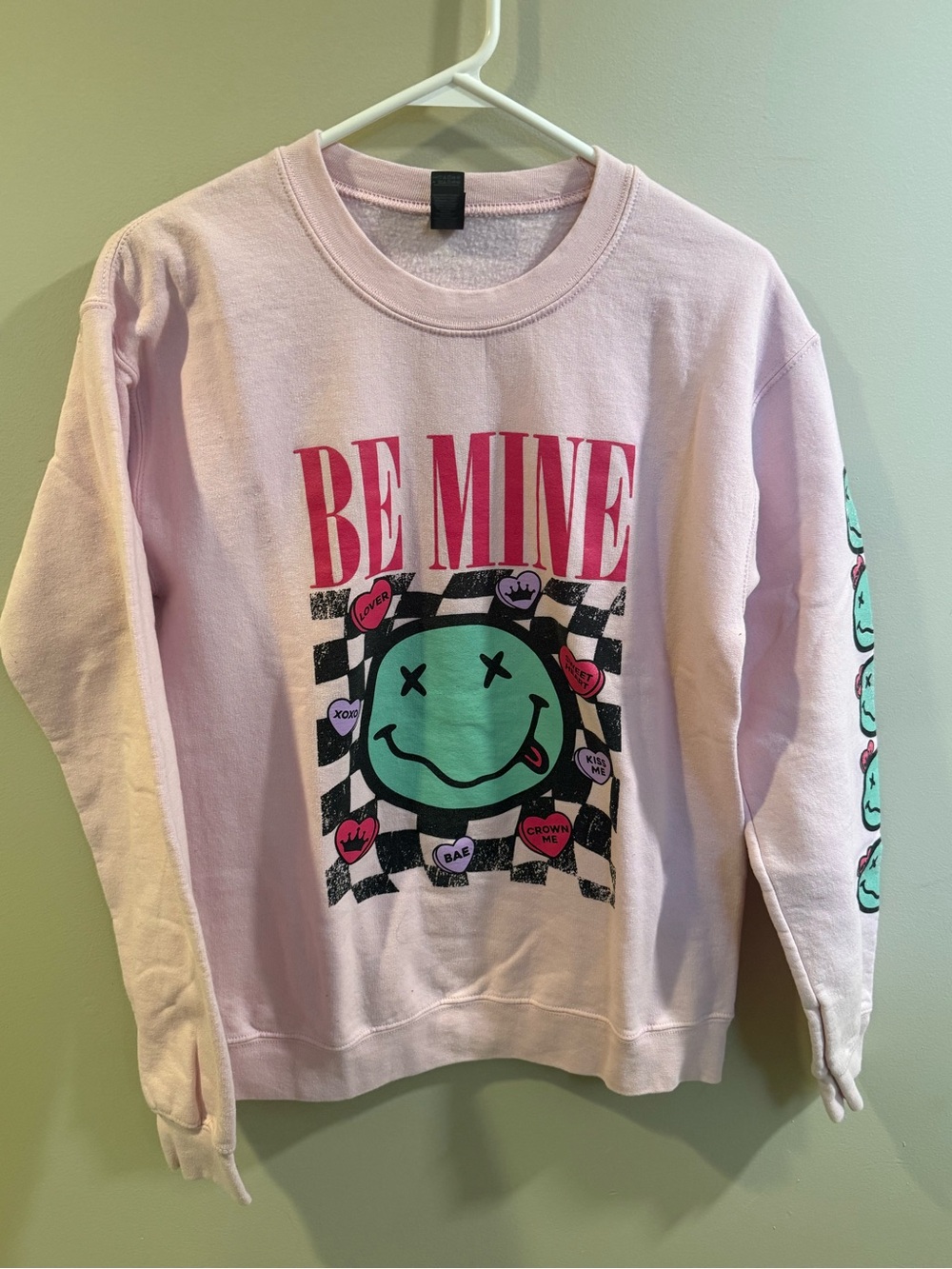 “Be Mine” Pastel Pink Graphic Crewneck Sweatshirt